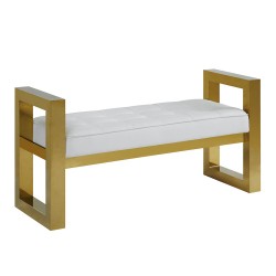 White Leather and Gold Bench