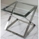 Glass Top Stainless Steel End Table with X base