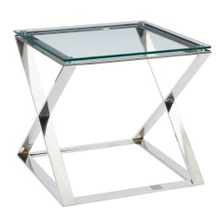 Glass Top Stainless Steel End Table with X base