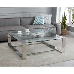 Stainless Steel Cocktail Table With Glass Top