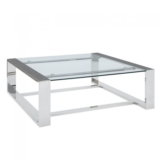 Stainless Steel Cocktail Table With Glass Top