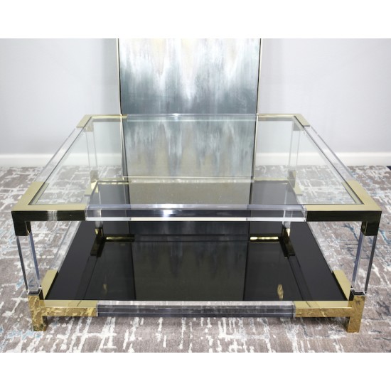 Gold Cocktail Table With Glass Top and Mirror Base