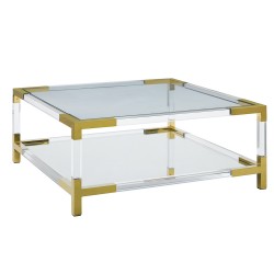 Gold Cocktail Table With Glass Top and Mirror Base