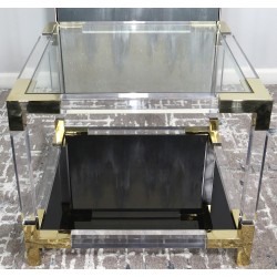 Gold End Table with Glass Top and Mirror Base