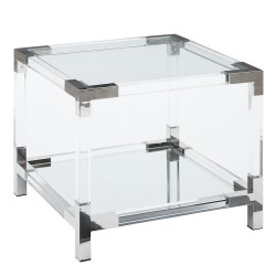 Steel End Table with Glass Top and Mirror Base