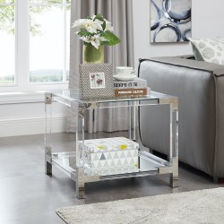 Steel End Table with Glass Top and Mirror Base