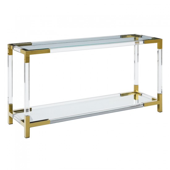 Gold Console Table with Glass Top and Mirror Base