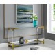 Gold Console Table with Glass Top and Mirror Base