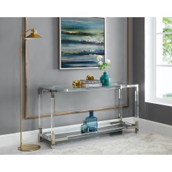 Steel Console Table with Glass Top and Mirror Base