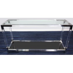 Steel Console Table with Glass Top and Mirror Base