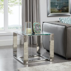 Stainless Steel End Table with glass top