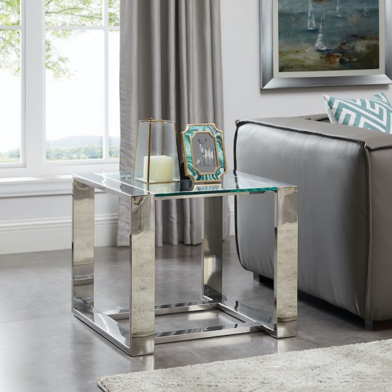 Stainless Steel End Table with glass top