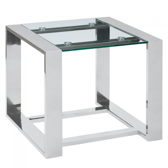 Stainless Steel End Table with glass top