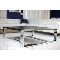 Stainless Steel Cocktail Table with Black Ash Wood Top Cocktail Table