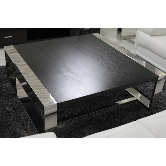 Stainless Steel Cocktail Table with Black Ash Wood Top Cocktail Table