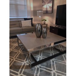 Stainless Steel Cocktail Table with Gray Ash Wood Top