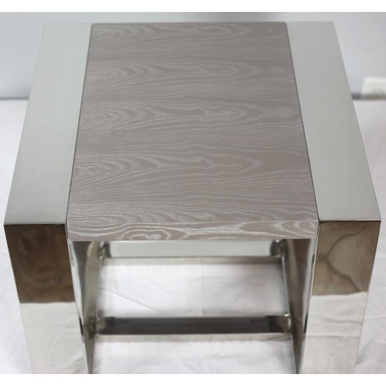 Stainless Steel End Table with Gray Ash Wood Top