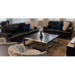 Vegan Leather Sofa and Loveseat set (Black)