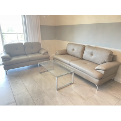 Vegan Leather Sofa and Loveseat (Gray)