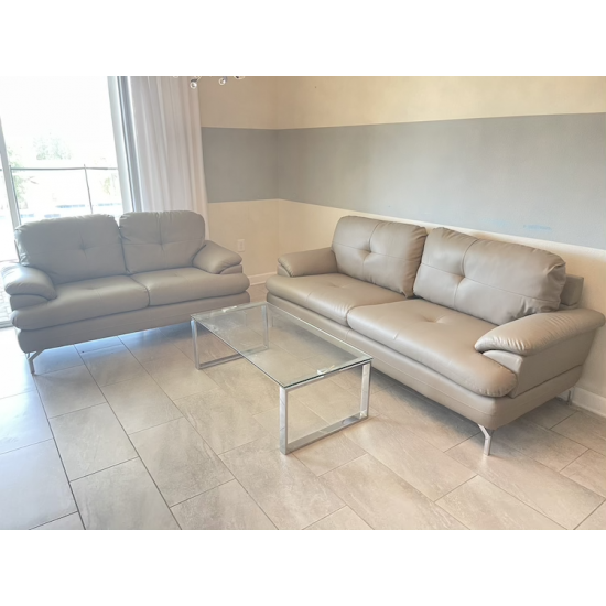 Vegan Leather Sofa and Loveseat (Gray)