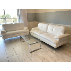 Vegan Leather Sofa and Loveseat (White)