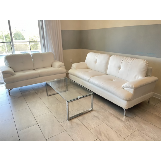 Vegan Leather Sofa and Loveseat (White)