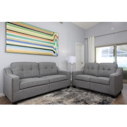 Gray Sofa & Loveseat set with nail head