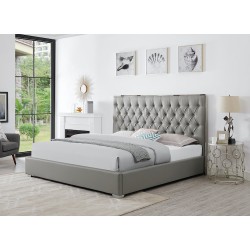 Gray Leather With Steel Trim King Bed