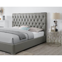 Gray Leather With Steel Trim Queen Bed