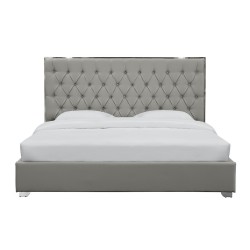 Gray Leather With Steel Trim King Bed