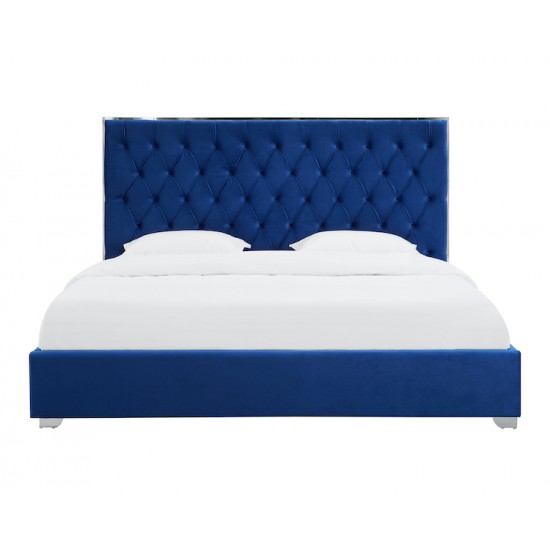 Plush Blue With Steel Trim Queen Bed