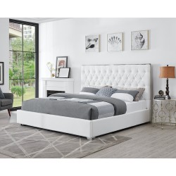 White Leather With Steel Trim King Bed