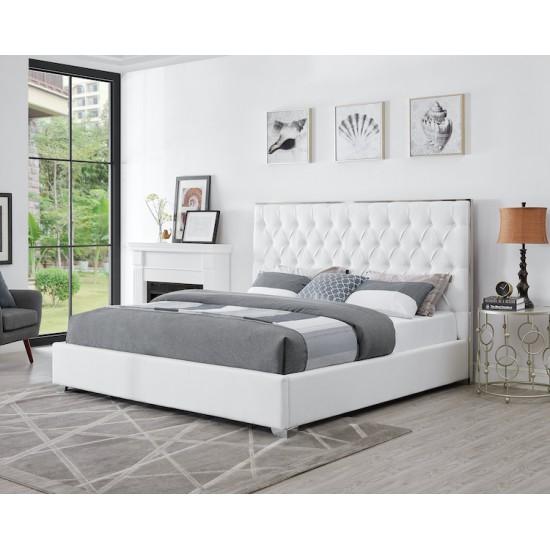 White Leather With Steel Trim King Bed