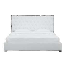 White Leather With Steel Trim King Bed