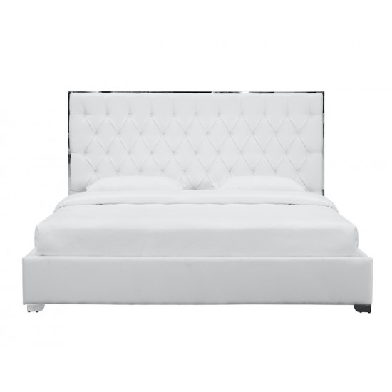 White Leather With Steel Trim King Bed