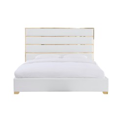 Gold Stainless Steel & White Vegan Leather King Bed