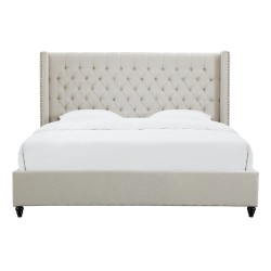 Tufted Nailhead King Bed with Beige Fabric