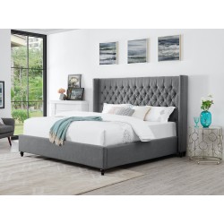 Tufted Nailhead King Bed with Gray Fabric