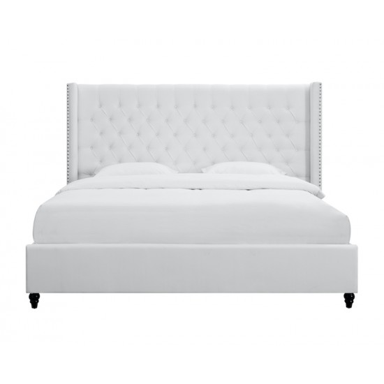 Nailhead Queen Bed White Leather