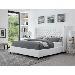 Nailhead King Bed White Leather