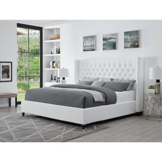 Nailhead Queen Bed White Leather