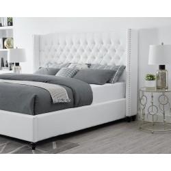 Nailhead King Bed White Leather