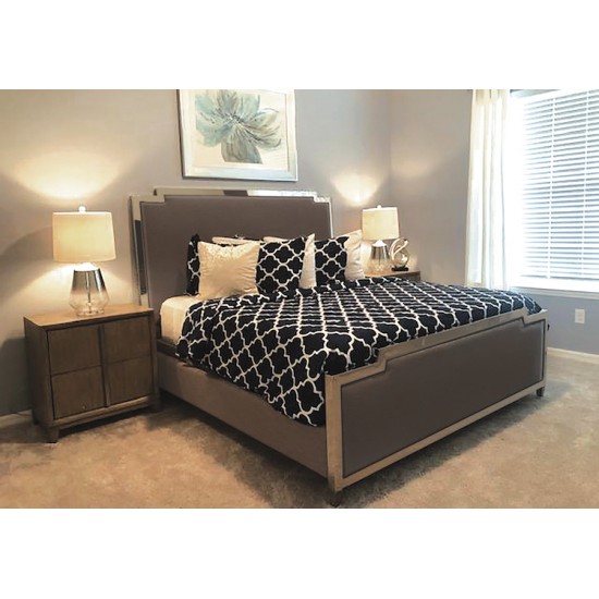 Stainless Steel King Bed Gray Fabric