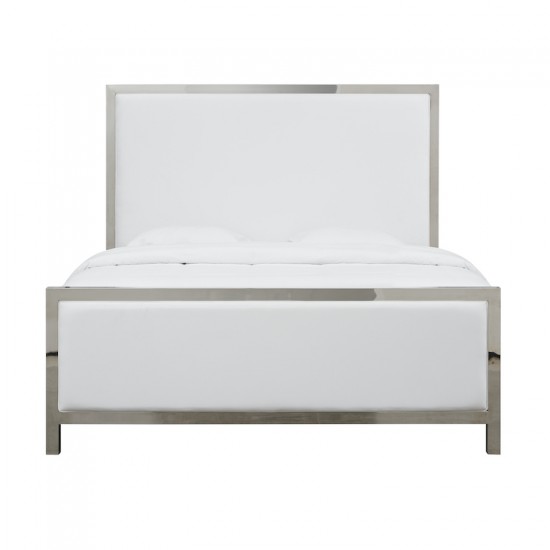 Stainless Steel King Bed White Leather