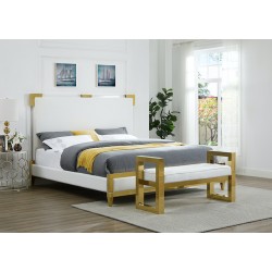 Gold and Acrylic King Bed With White Leather