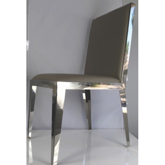 Gray Leather Stainless Steel Dining Chair