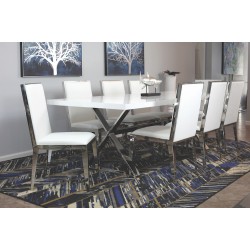 White Leather Stainless Steel Dining Chair