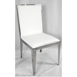 White Leather Stainless Steel Dining Chair