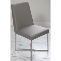 Gray Leather Dining Chair With Stainless Steel X Base