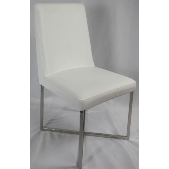 White Leather Dining Chair With Stainless Steel X Base